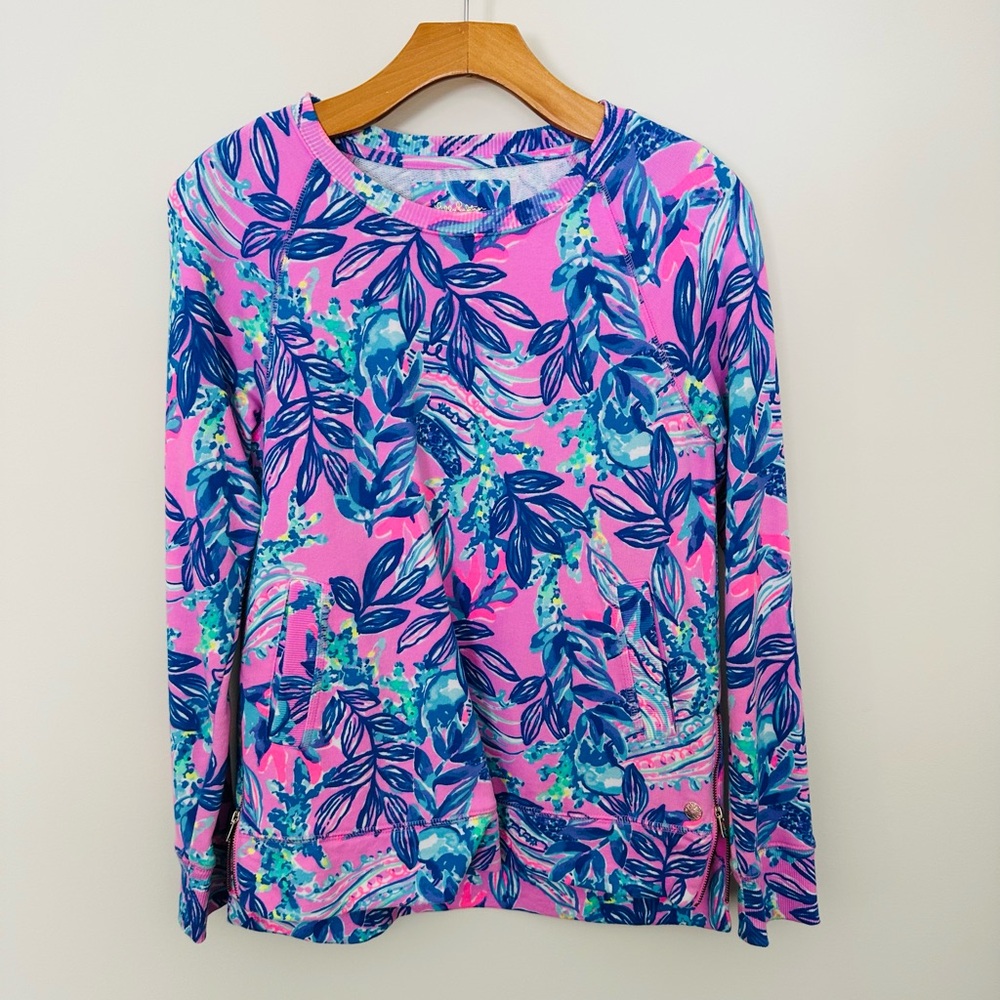 Lilly Pulitzer Pink and Blue Leaf Print Sweatshirt